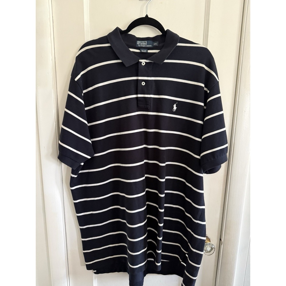 Polo Ralph Lauren Vtg Shirt Men's 2XL XXL Black White Striped Rugby Soft Cotton